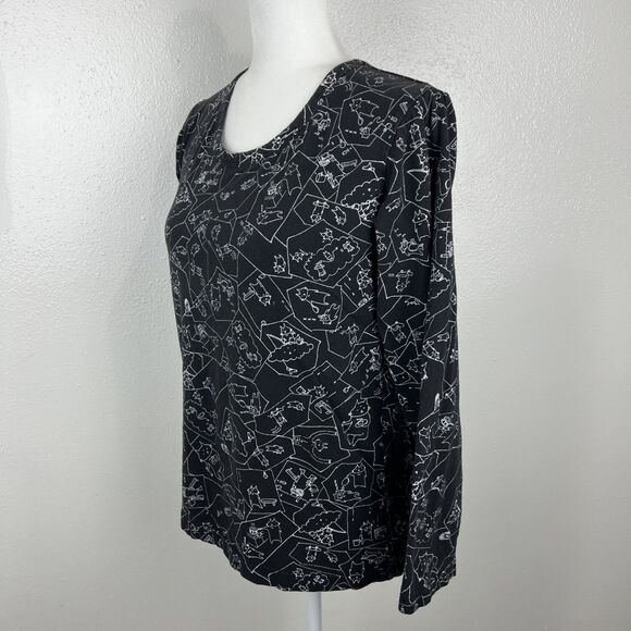 Mint Neko Long Sleeve Shirt Women Medium Black Cat All Over Print Novelty Tee - Picture 2 of 15